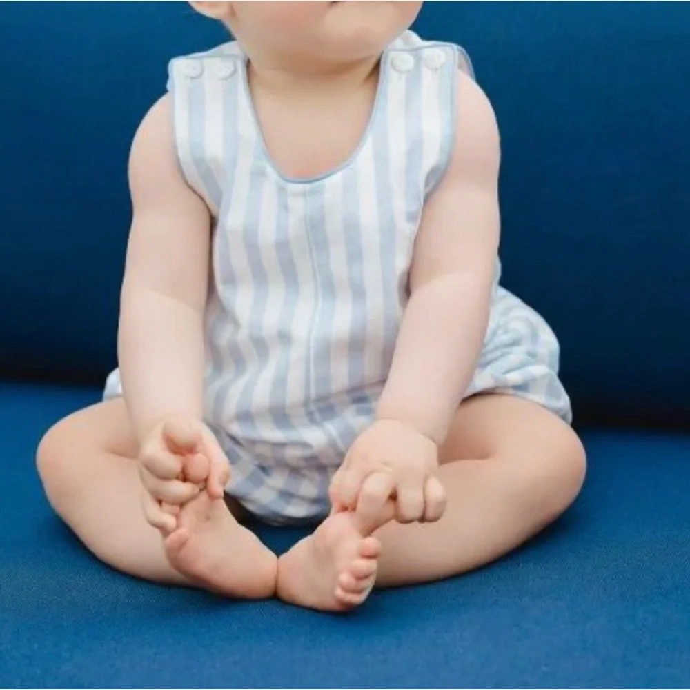 Sal and Pimenta Baby Boy Romper Blue and White Stripes Nautical Old Money Lined